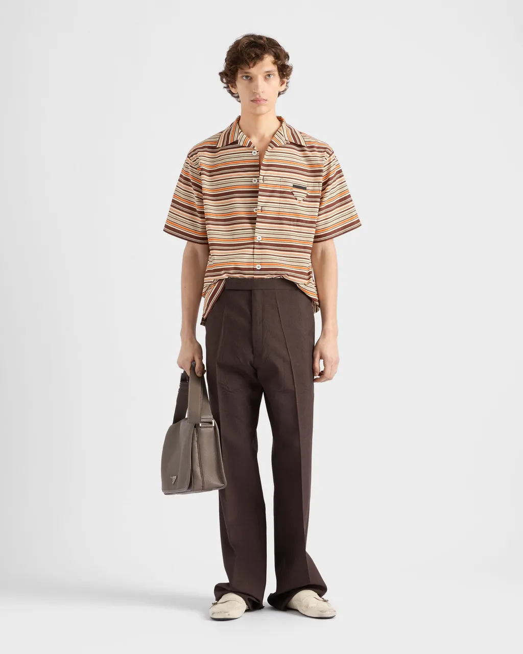 Striped Cotton And Silk Bowling Shirt