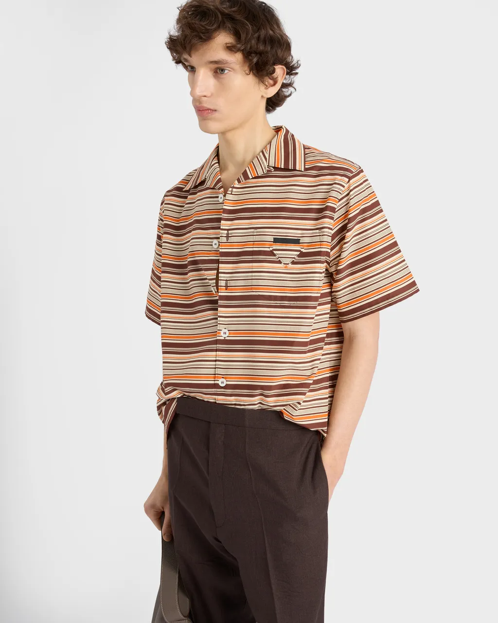 Striped Cotton And Silk Bowling Shirt