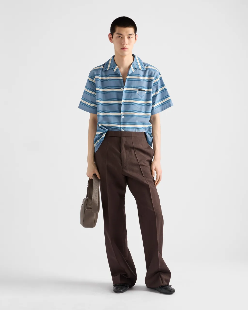 Striped Cotton And Silk Bowling Shirt