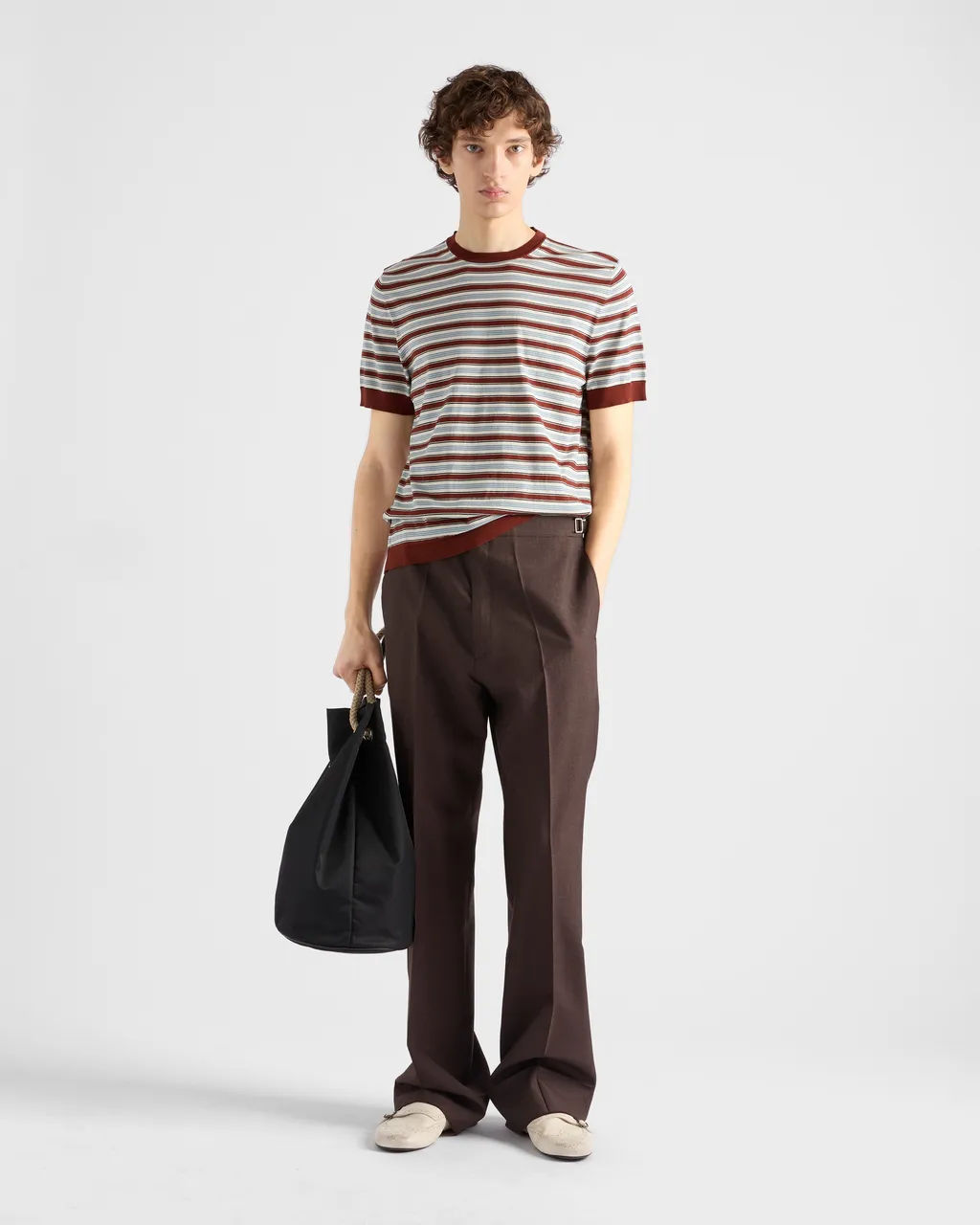 Short-Sleeved Striped Cotton Sweater