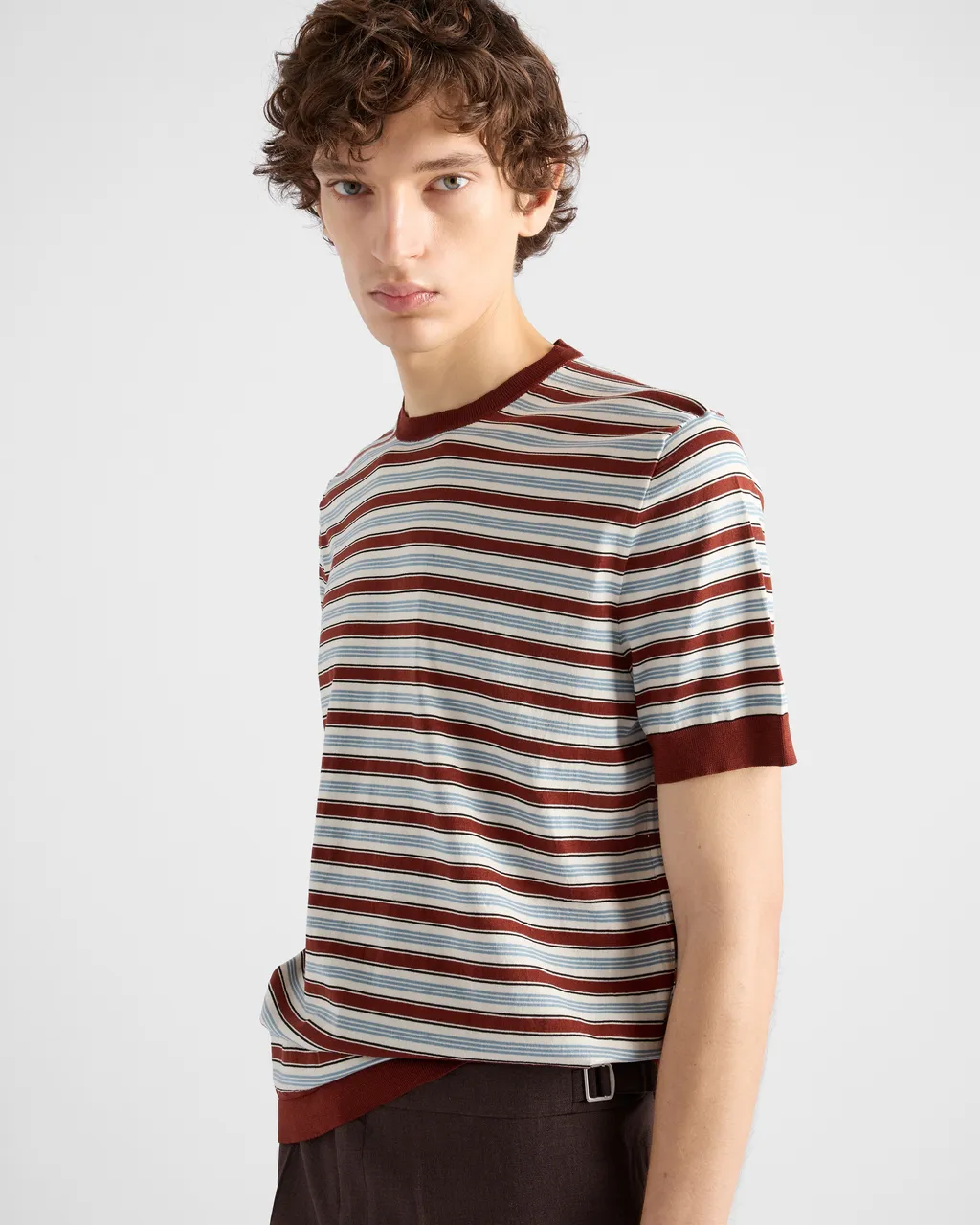 Short-Sleeved Striped Cotton Sweater