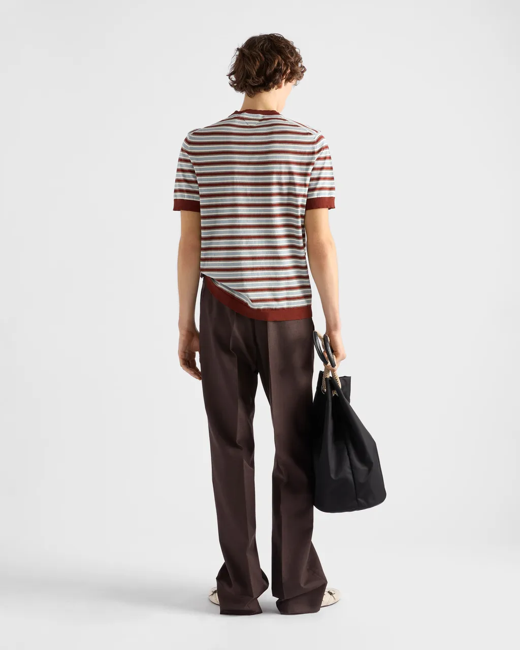 Short-Sleeved Striped Cotton Sweater