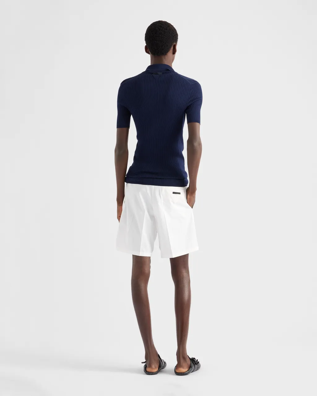 Ribbed Knit Cotton Polo Shirt