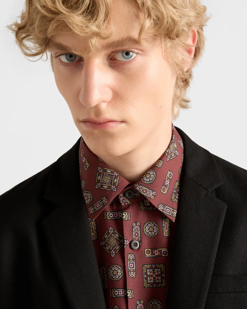 Short-Sleeved Printed Silk Shirt
