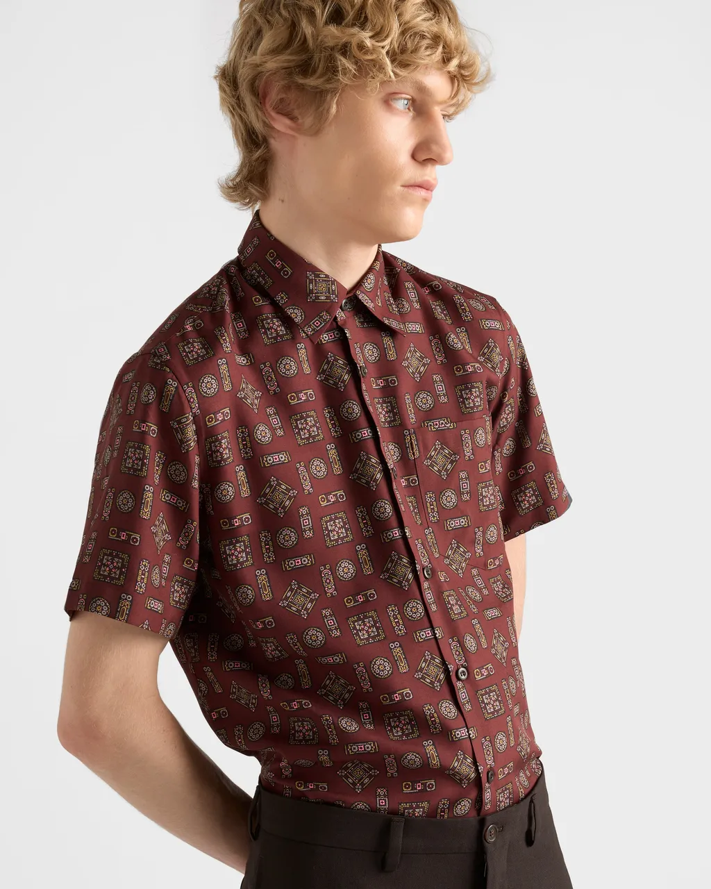 Short-Sleeved Printed Silk Shirt