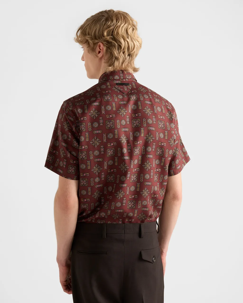 Short-Sleeved Printed Silk Shirt