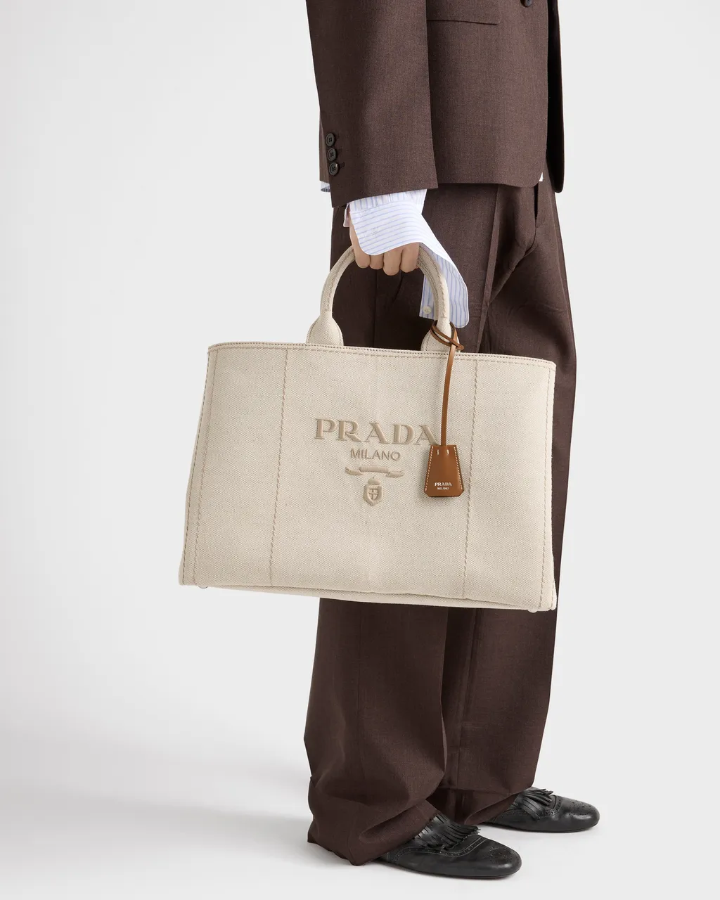 Prada JardiniÈRe Extra Large Linen Blend Tote Bag