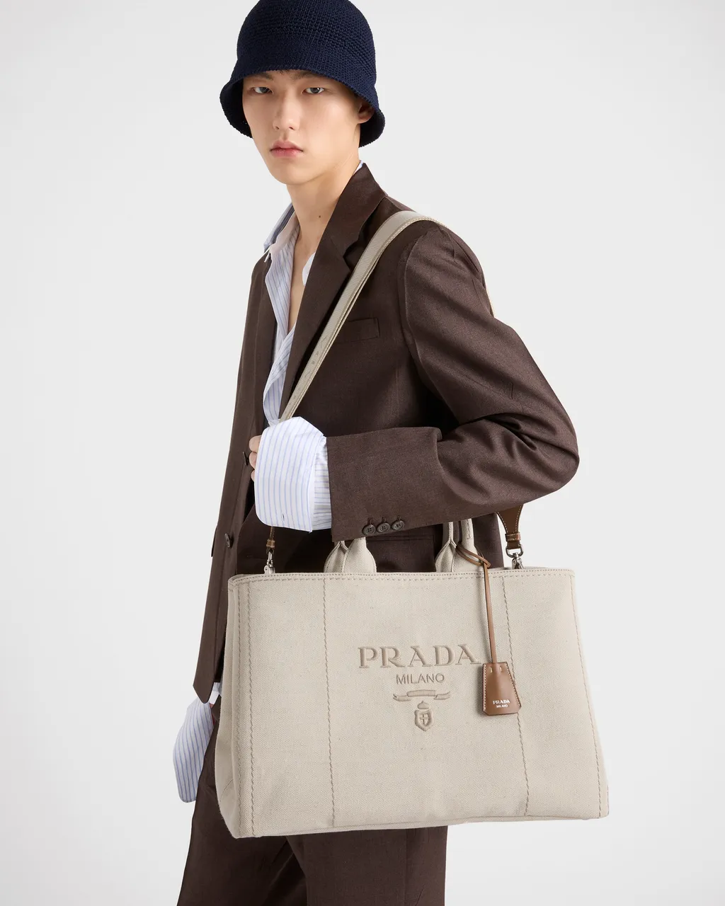 Prada JardiniÈRe Extra Large Linen Blend Tote Bag