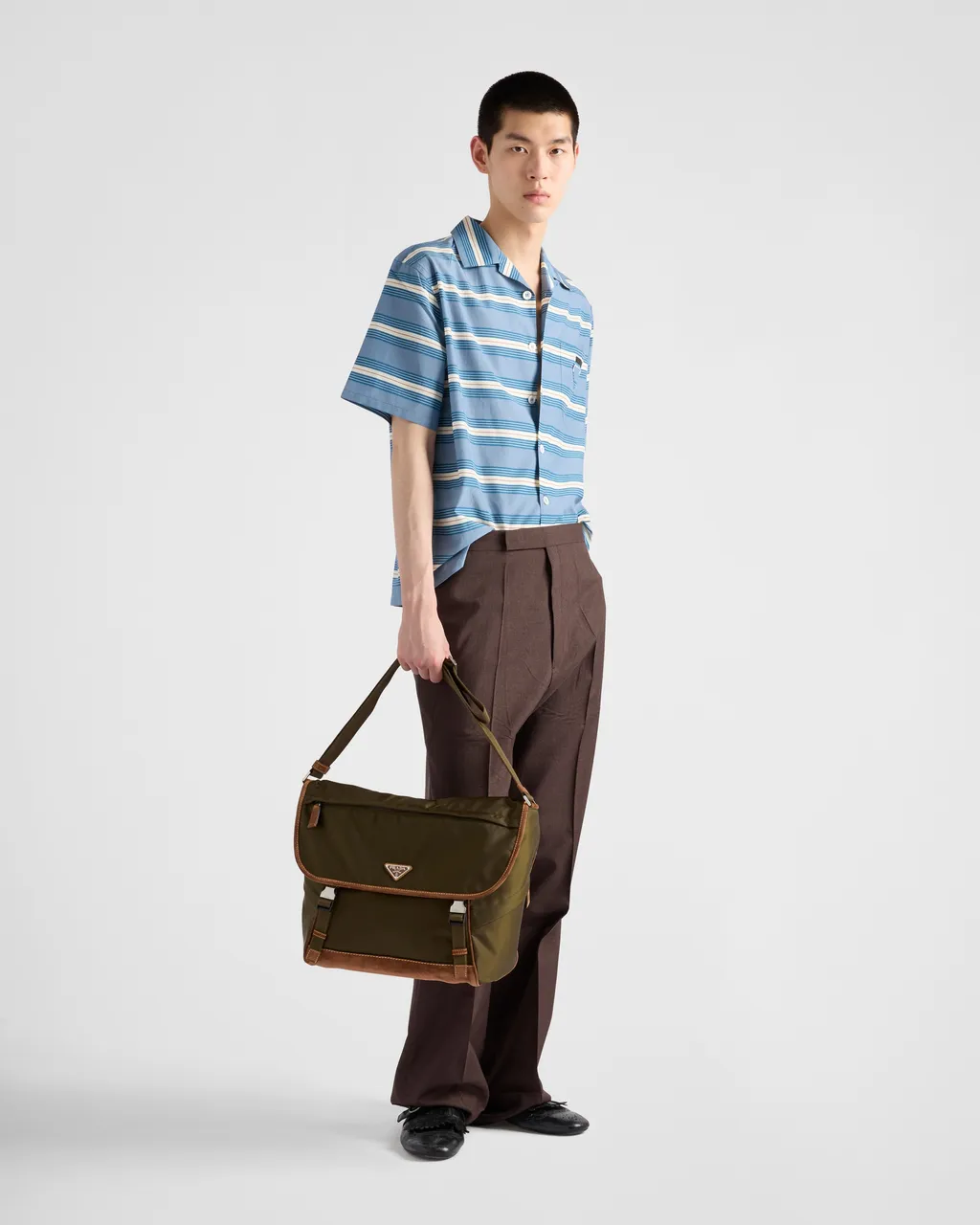 Large Re-Nylon And Suede Shoulder Bag