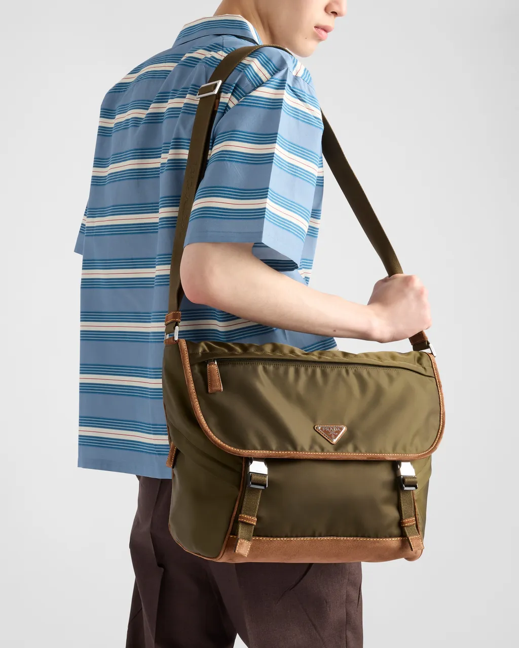 Large Re-Nylon And Suede Shoulder Bag