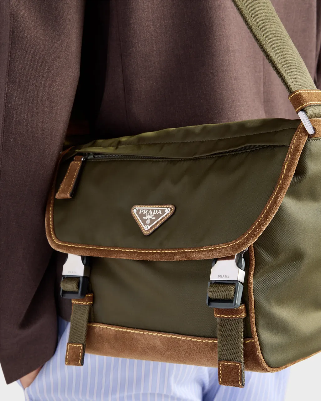 Medium Re-Nylon And Suede Shoulder Bag