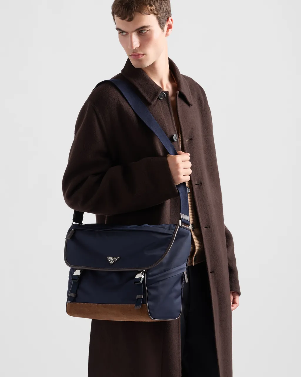 Large Re-Nylon And Leather Shoulder Bag