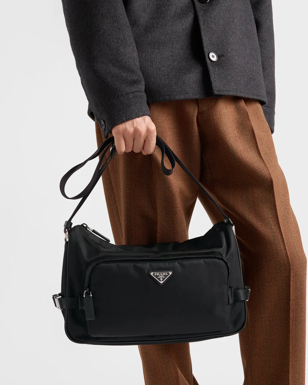 Large Re-Nylon And Saffiano Leather Shoulder Bag