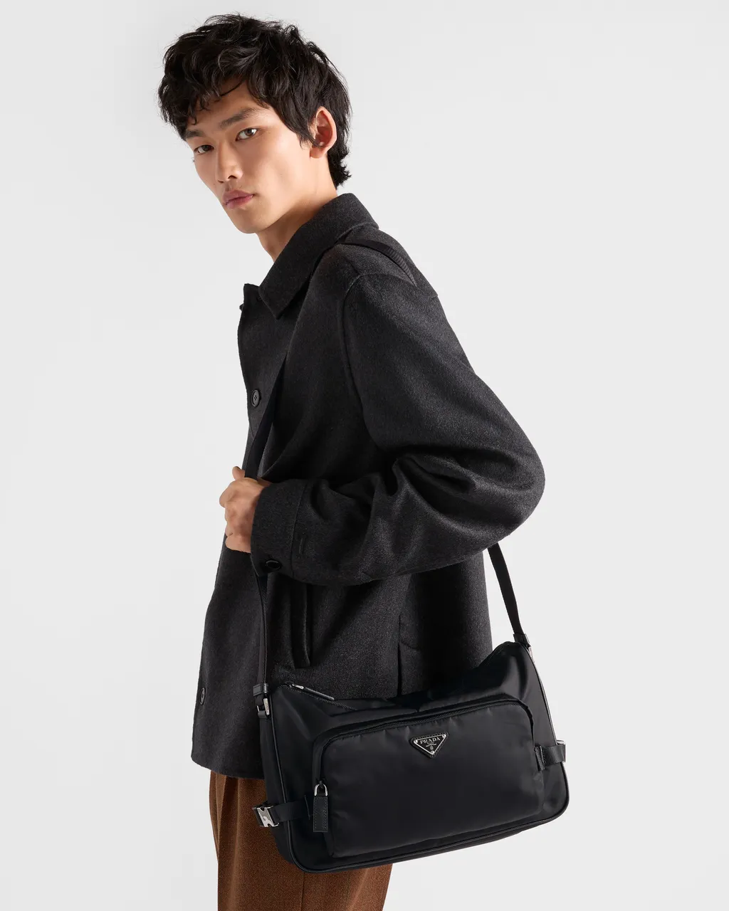 Large Re-Nylon And Saffiano Leather Shoulder Bag