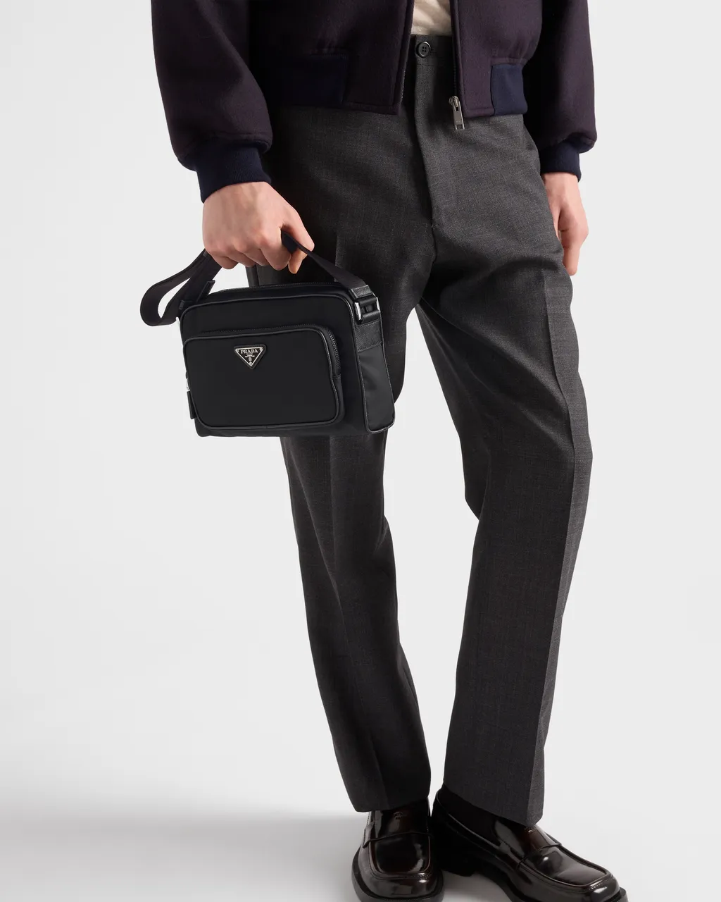 Small Re-Nylon And Saffiano Leather Shoulder Bag