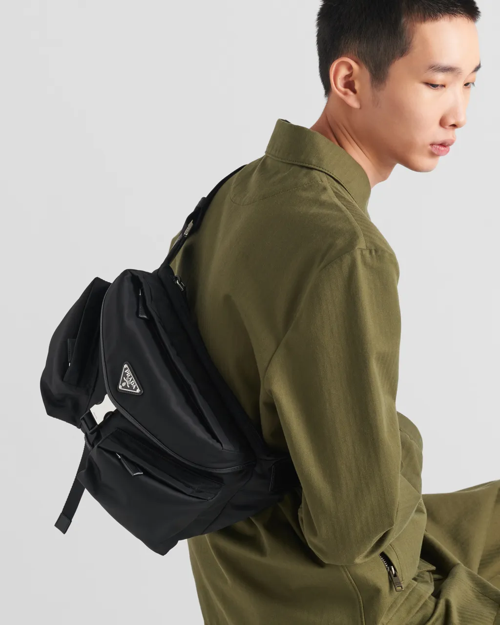 Re-Nylon And Leather Shoulder Bag