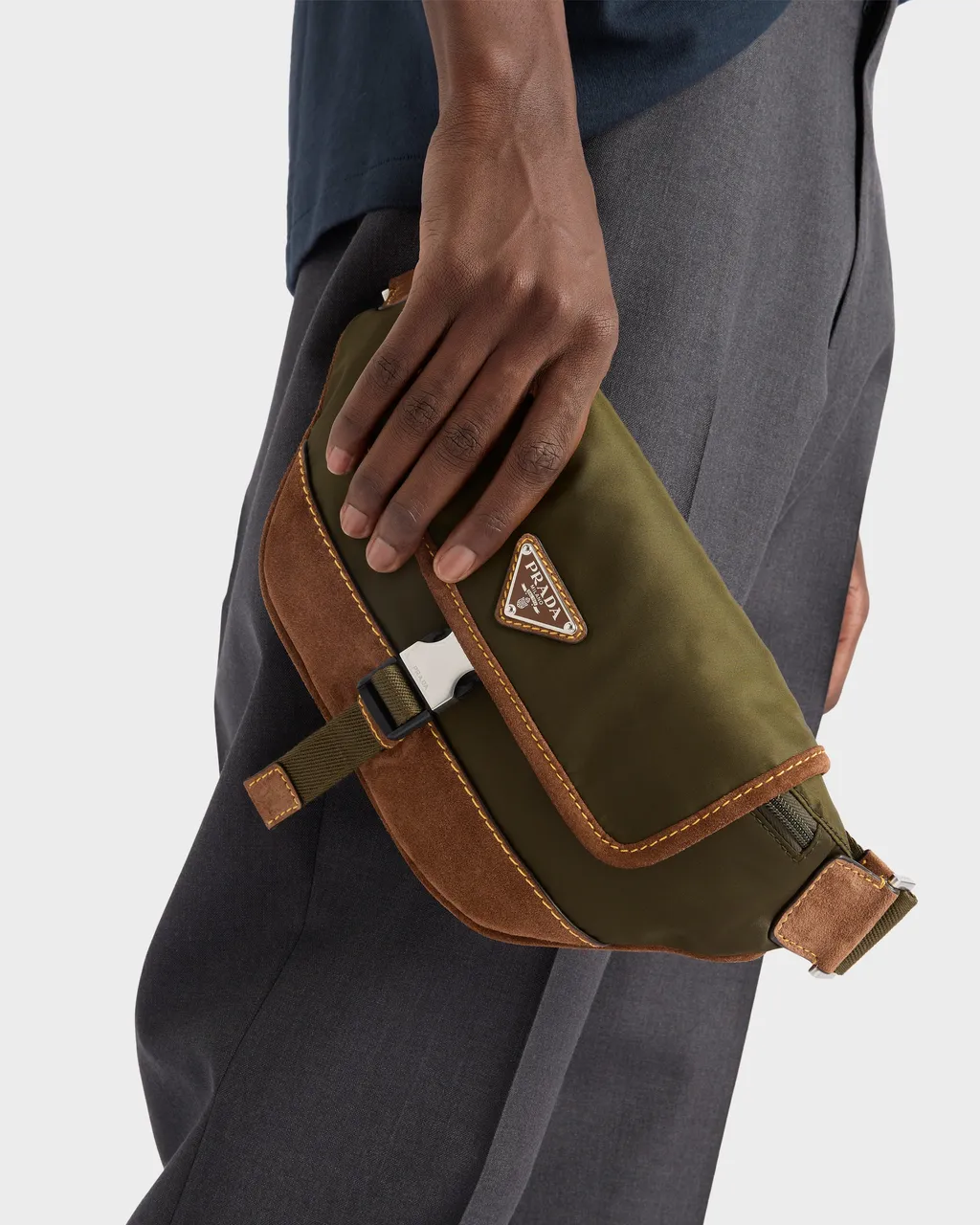 Re-Nylon And Suede Belt Bag