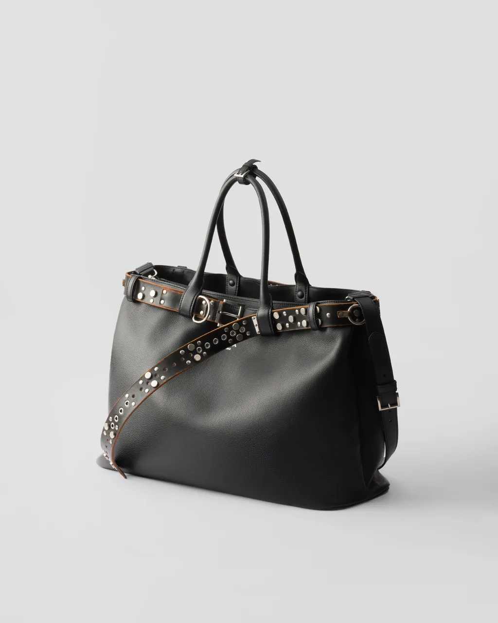 Prada Buckle Leather Bag With Studded Belt
