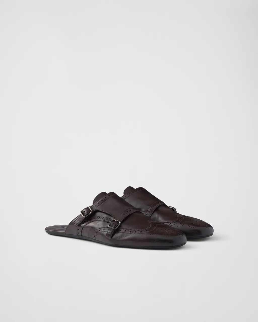 Shuffle Antiqued Leather Double Monk Strap Mules