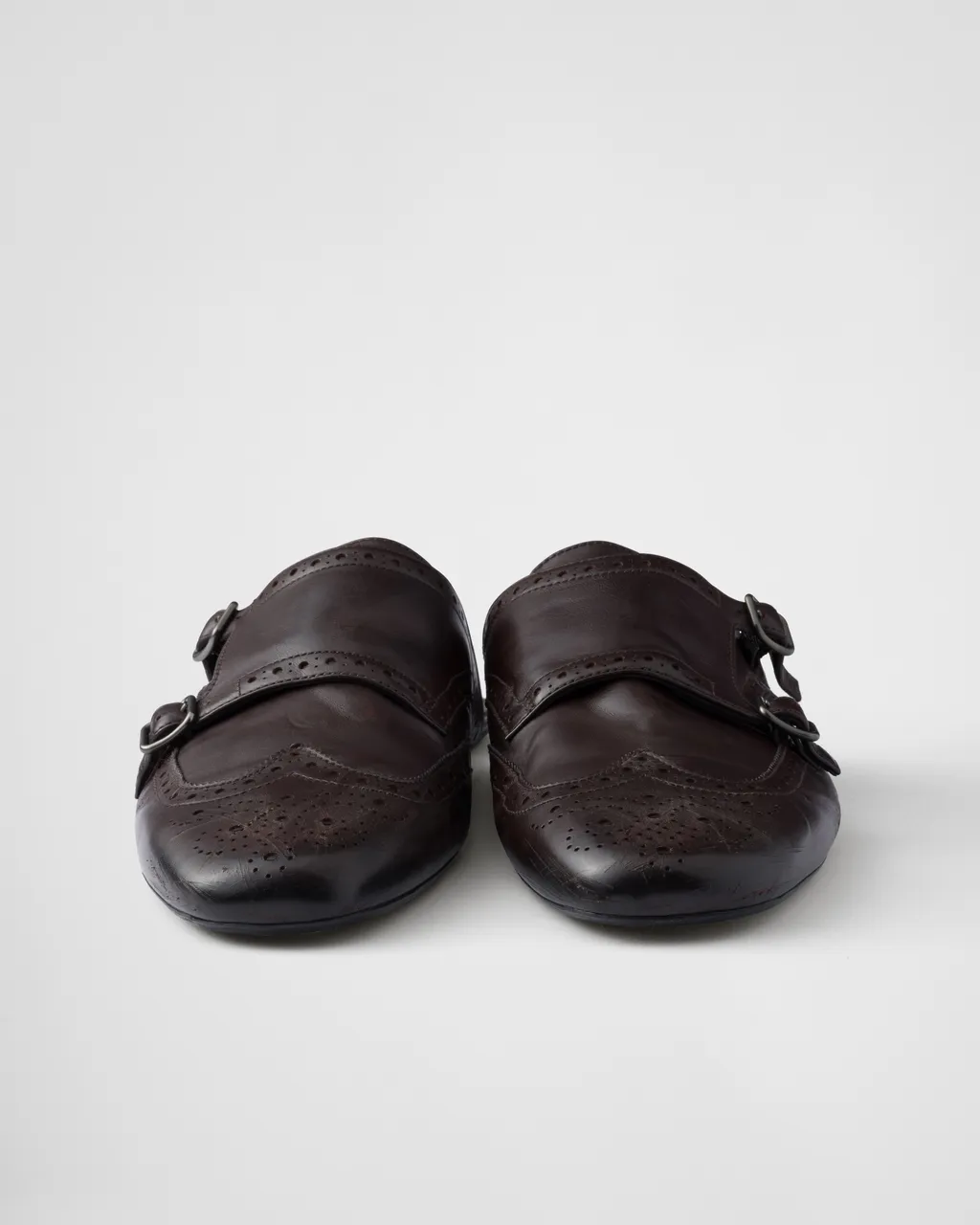 Shuffle Antiqued Leather Double Monk Strap Mules