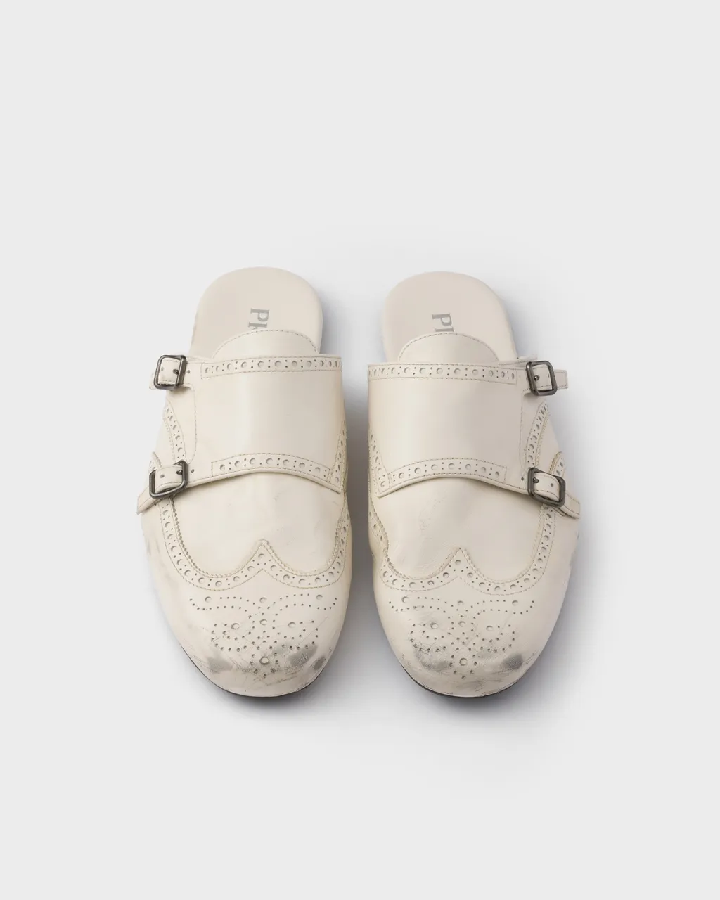 Shuffle Antiqued Leather Double Monk Strap Mules