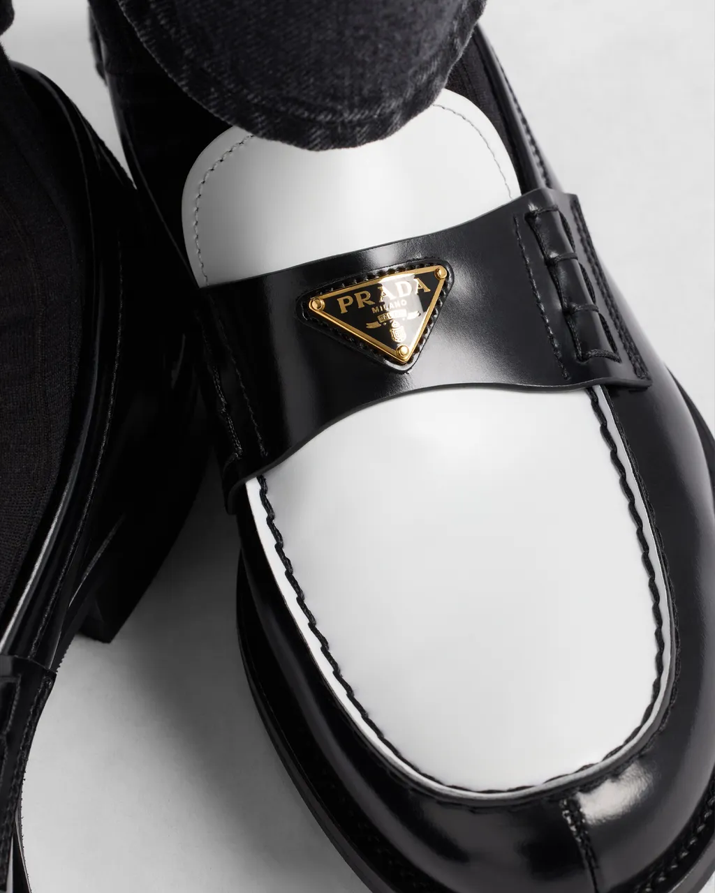 Two-Tone Brushed Leather Loafers