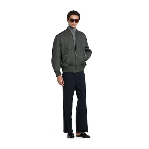 Herringbone Wool Mouliné Bomber Jacket