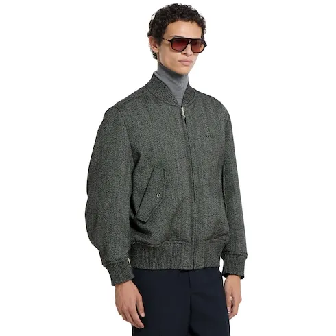 Herringbone Wool Mouliné Bomber Jacket