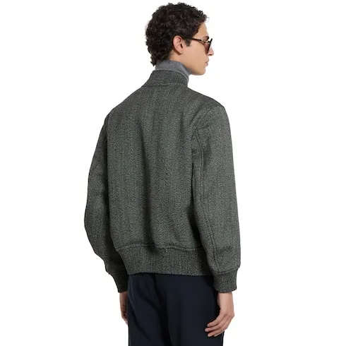 Herringbone Wool Mouliné Bomber Jacket