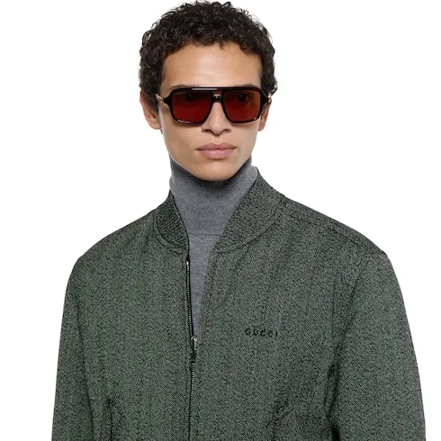 Herringbone Wool Mouliné Bomber Jacket