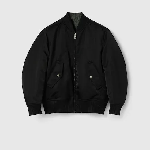 Herringbone Wool Mouliné Bomber Jacket