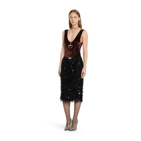 Sequin Embroidered Lace Skirt