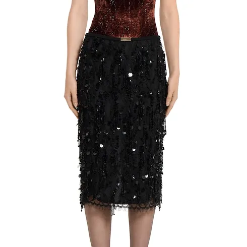 Sequin Embroidered Lace Skirt
