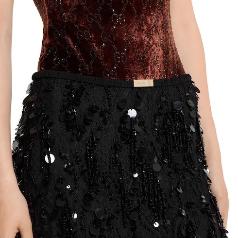 Sequin Embroidered Lace Skirt