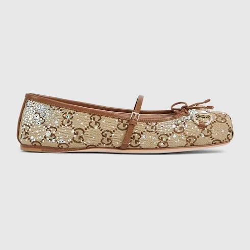 Gg Crystal Gucci Horsebit Ballet Flat