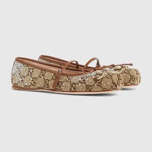 Gg Crystal Gucci Horsebit Ballet Flat