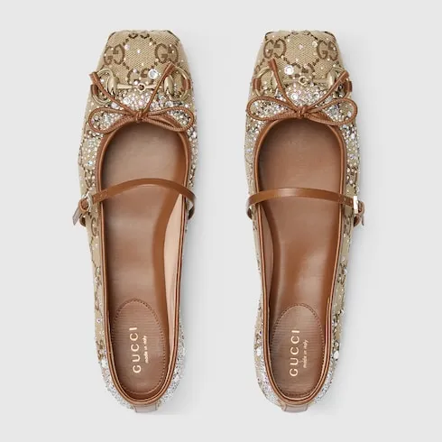 Gg Crystal Gucci Horsebit Ballet Flat