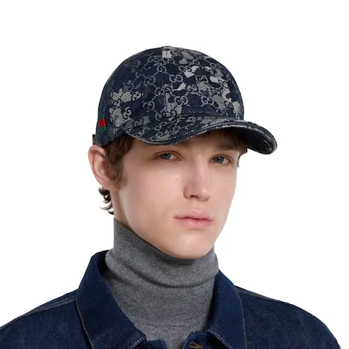 Gg Denim Baseball Hat With Web