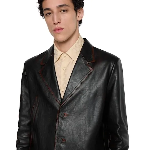 Soft Aged-Effect Leather Jacket