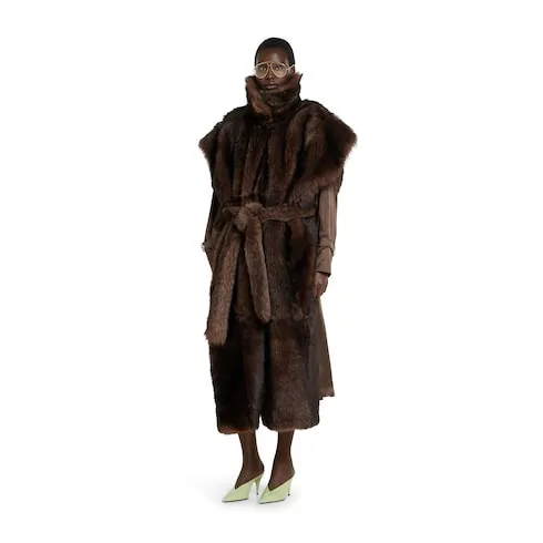 Soft Hairy Shearling Coat With Belt