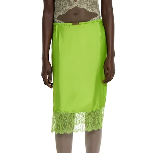 Viscose Twill Skirt With Floral Lace