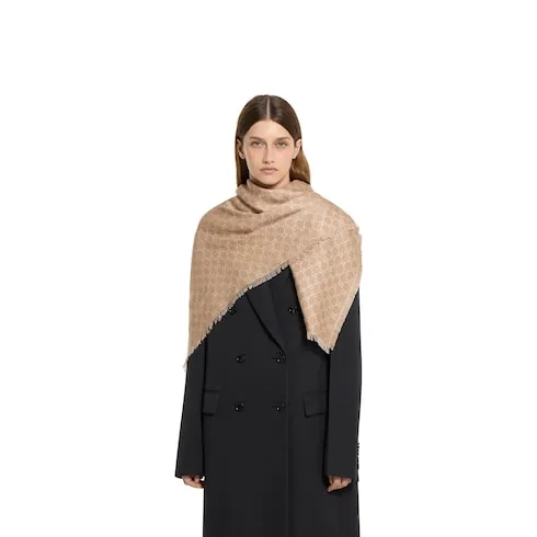 Printed Gg Cotton Wool Lamé Shawl