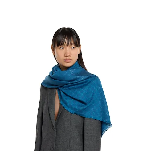 Printed Gg Cotton Wool Lamé Shawl