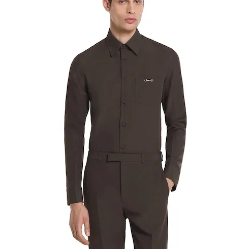 Polyester Twill Shirt With Horsebit