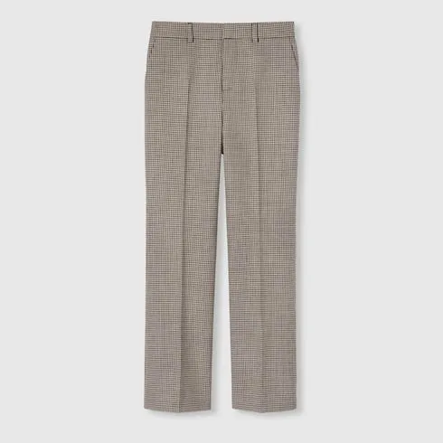 Gingham Wool Pants With Embroidery