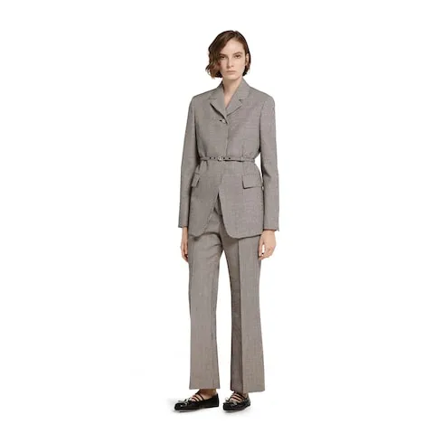 Gingham Wool Pants With Embroidery