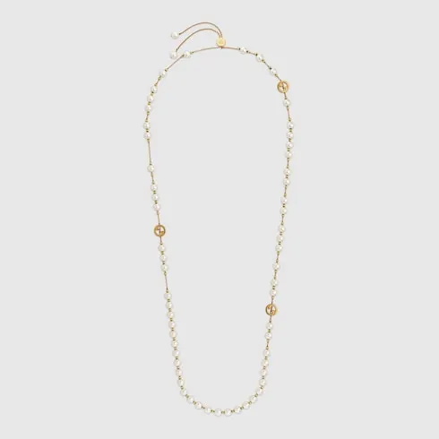 Gucci Interlocking Long Pearl Necklace