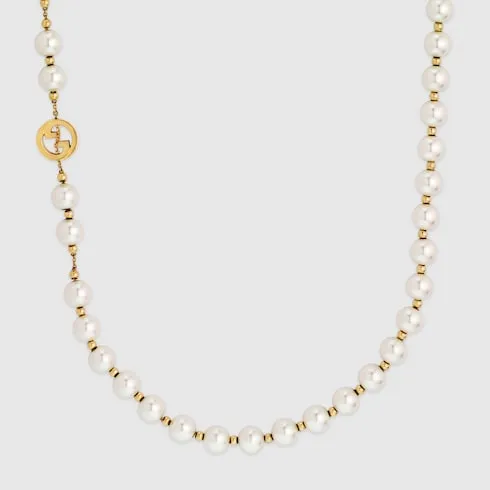 Gucci Interlocking Long Pearl Necklace