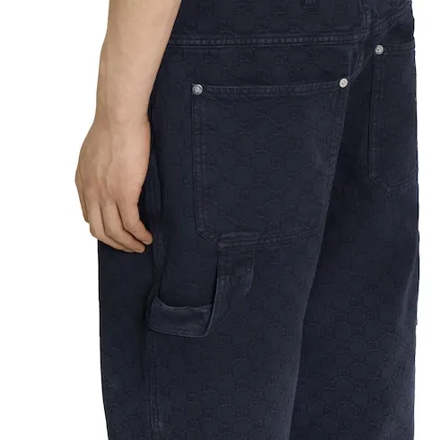 Bleached Gg Cotton Denim Jacquard Pant
