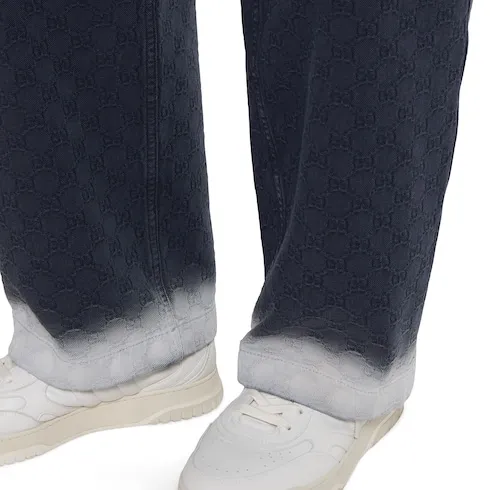 Bleached Gg Cotton Denim Jacquard Pant